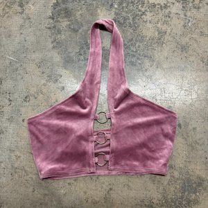 Y2K Velour Cross Halter Neck Crop Top